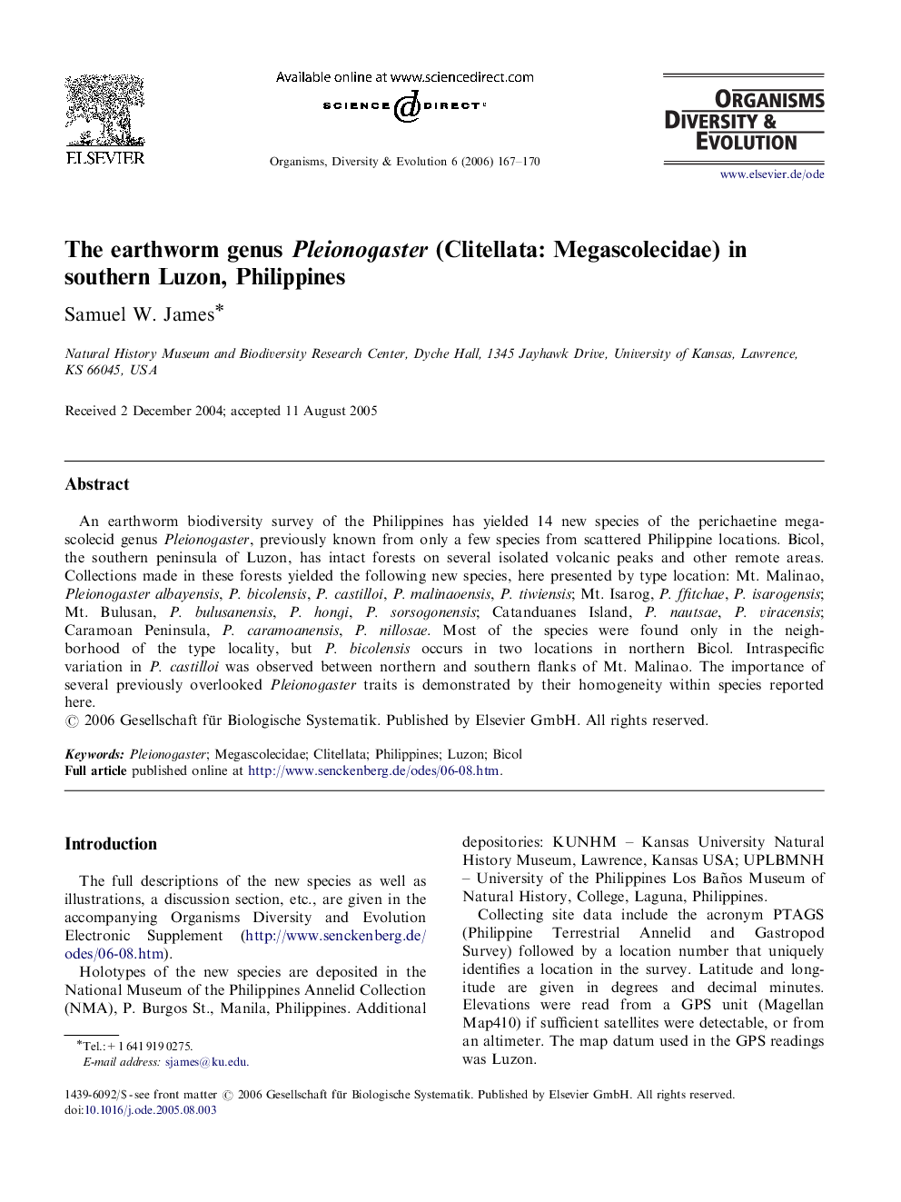 The earthworm genus Pleionogaster (Clitellata: Megascolecidae) in southern Luzon, Philippines