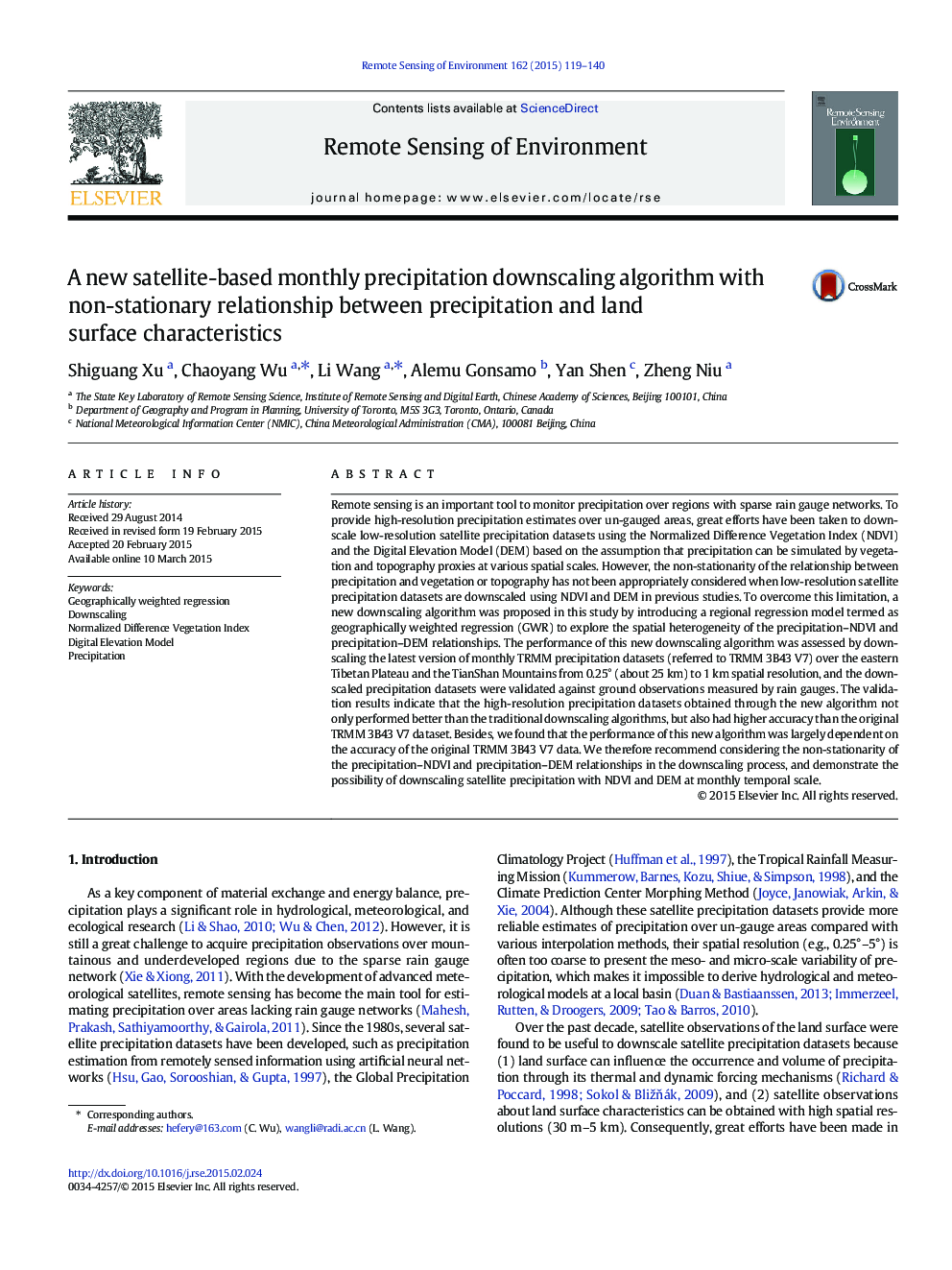 A new satellite-based monthly precipitation downscaling algorithm with non-stationary relationship between precipitation and land surface characteristics