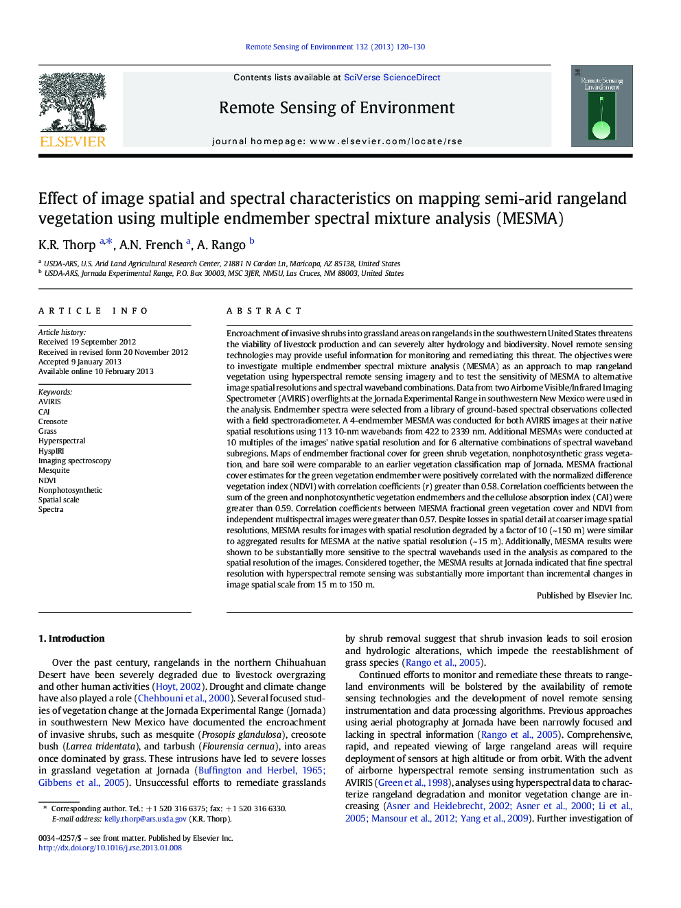 Effect of image spatial and spectral characteristics on mapping semi-arid rangeland vegetation using multiple endmember spectral mixture analysis (MESMA)