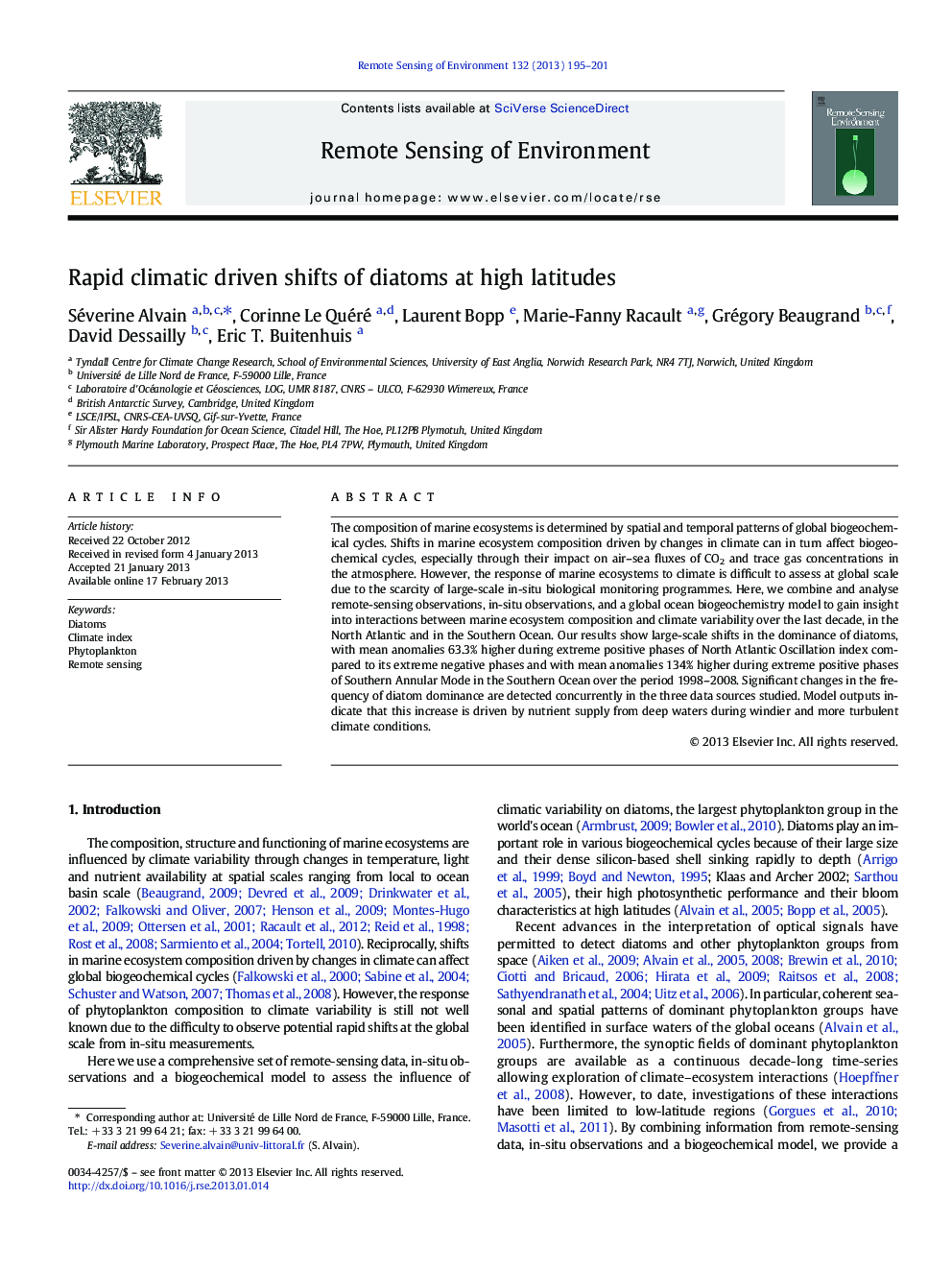 Rapid climatic driven shifts of diatoms at high latitudes