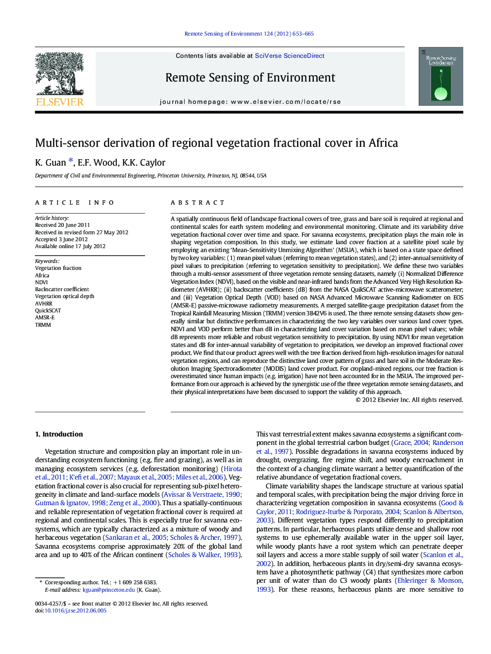 Multi-sensor derivation of regional vegetation fractional cover in Africa