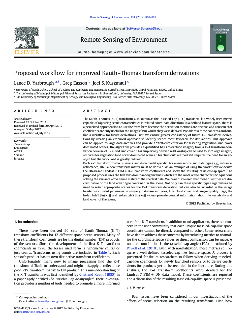 Proposed workflow for improved Kauth–Thomas transform derivations