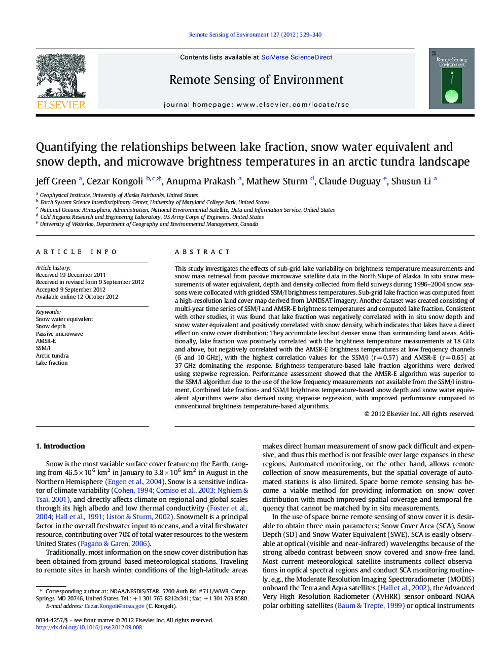 Quantifying the relationships between lake fraction, snow water equivalent and snow depth, and microwave brightness temperatures in an arctic tundra landscape