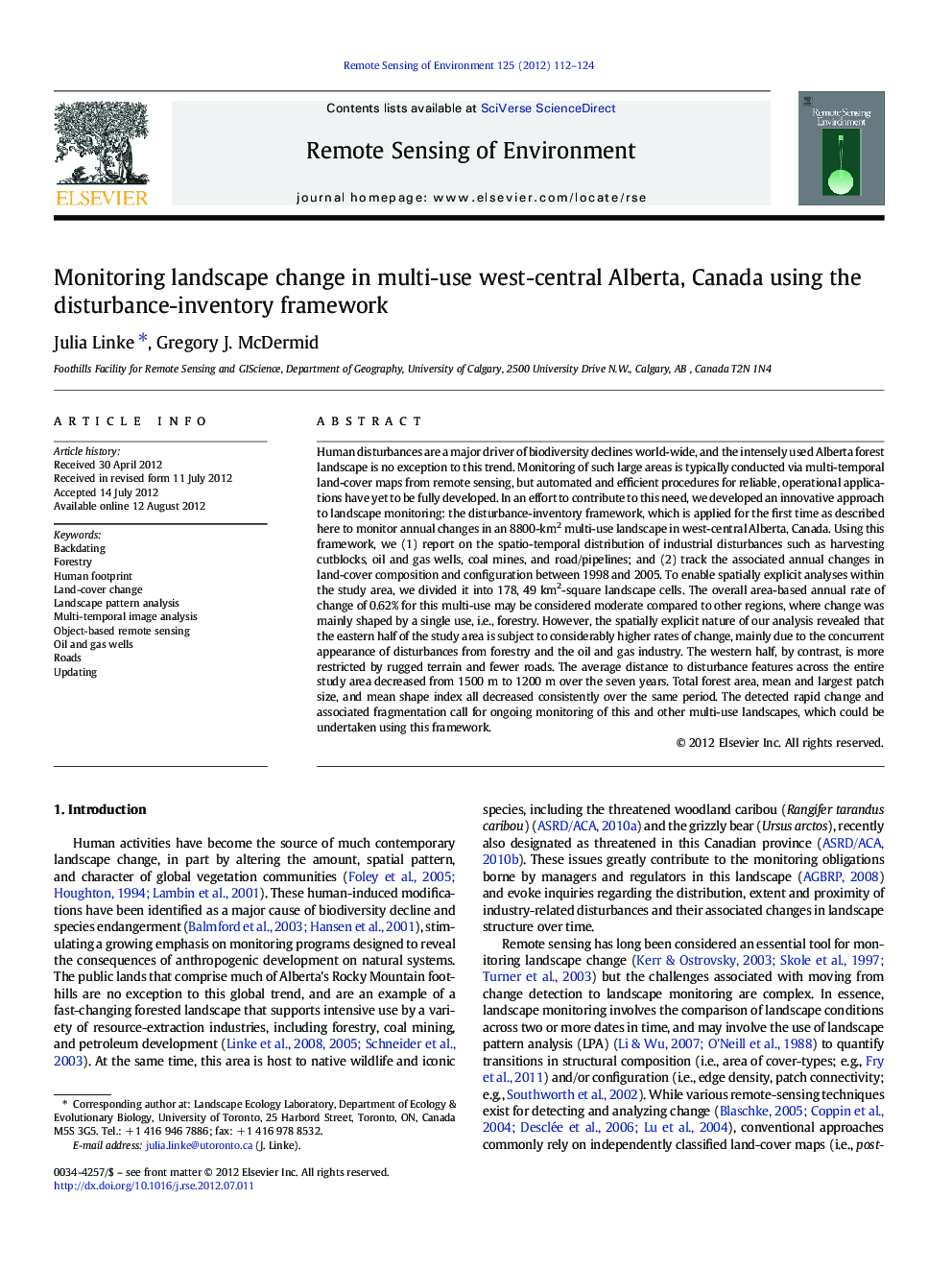 Monitoring landscape change in multi-use west-central Alberta, Canada using the disturbance-inventory framework