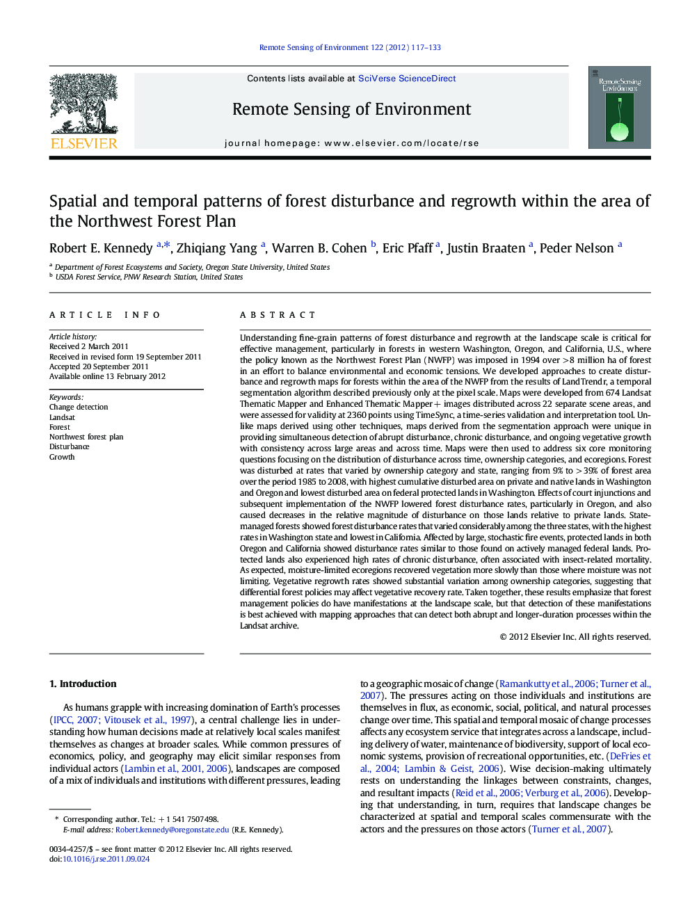 Spatial and temporal patterns of forest disturbance and regrowth within the area of the Northwest Forest Plan