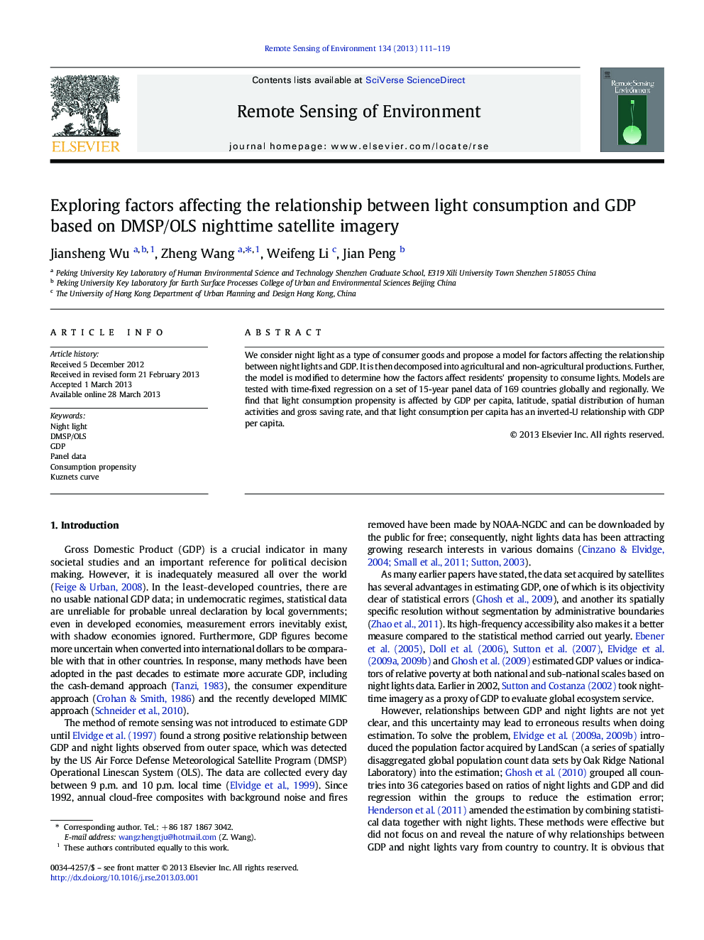 Exploring factors affecting the relationship between light consumption and GDP based on DMSP/OLS nighttime satellite imagery