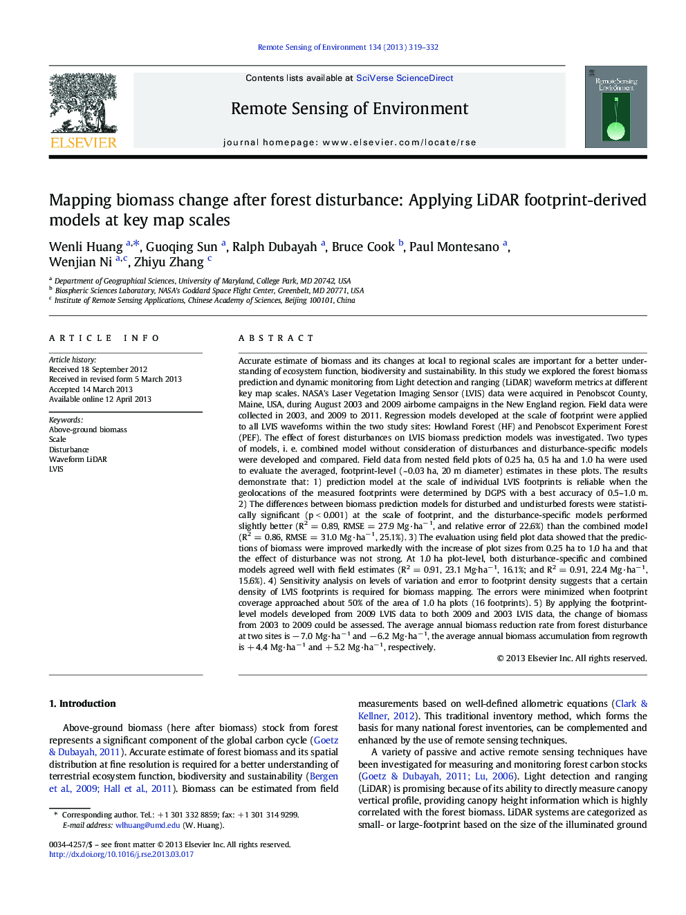 Mapping biomass change after forest disturbance: Applying LiDAR footprint-derived models at key map scales