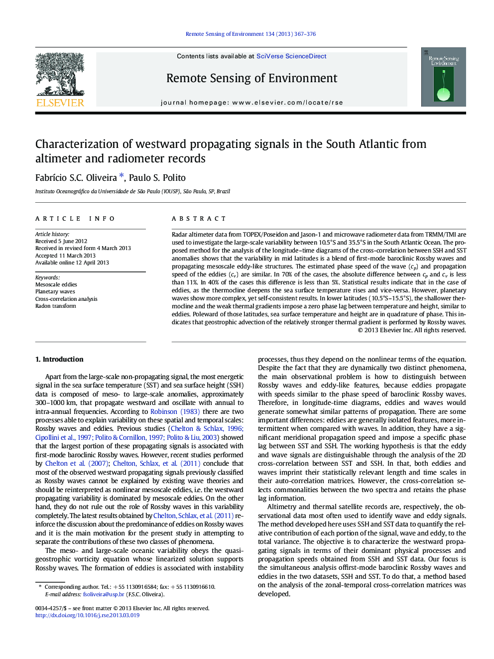 Characterization of westward propagating signals in the South Atlantic from altimeter and radiometer records