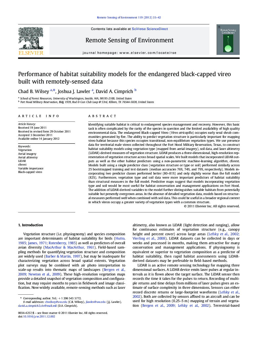 Performance of habitat suitability models for the endangered black-capped vireo built with remotely-sensed data