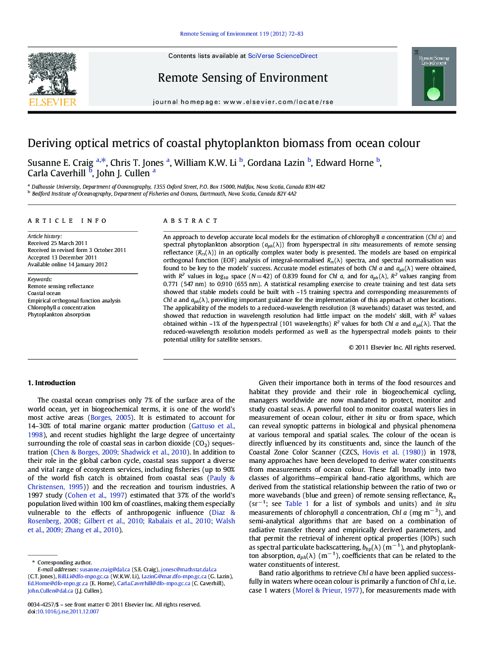 Deriving optical metrics of coastal phytoplankton biomass from ocean colour