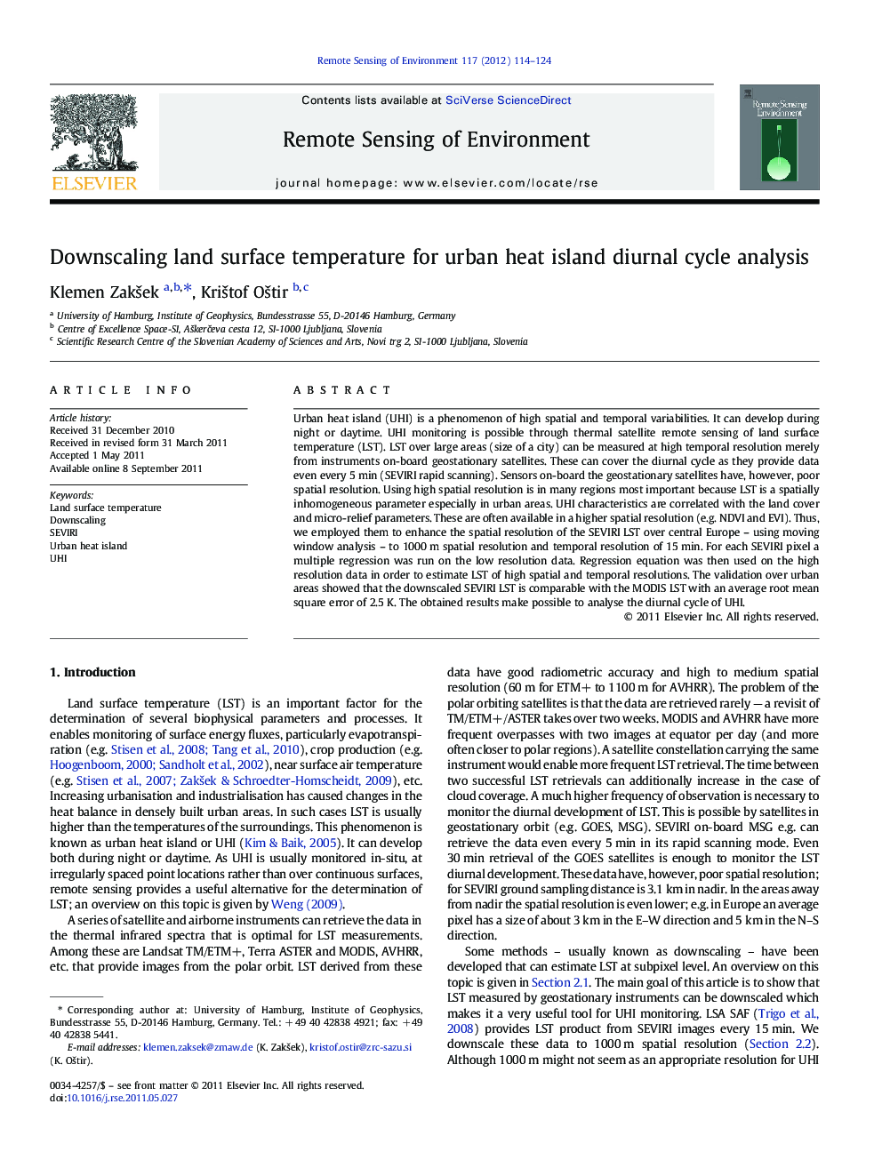 Downscaling land surface temperature for urban heat island diurnal cycle analysis