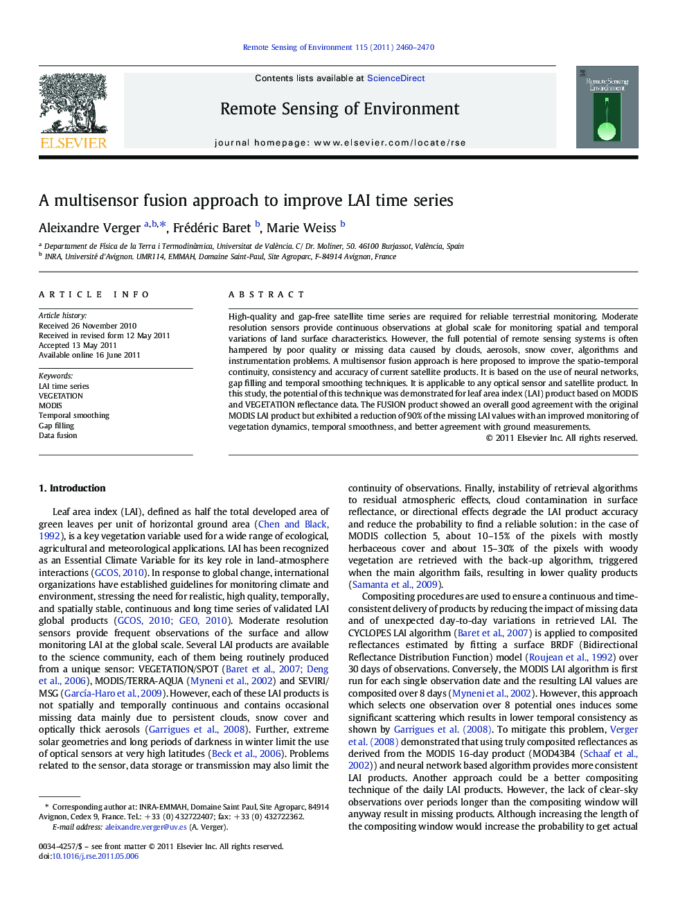 A multisensor fusion approach to improve LAI time series