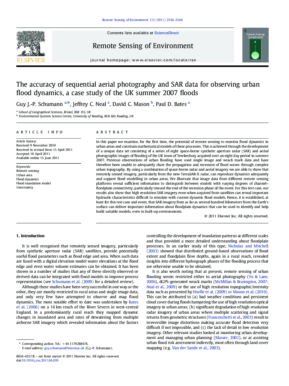 The accuracy of sequential aerial photography and SAR data for observing urban flood dynamics, a case study of the UK summer 2007 floods