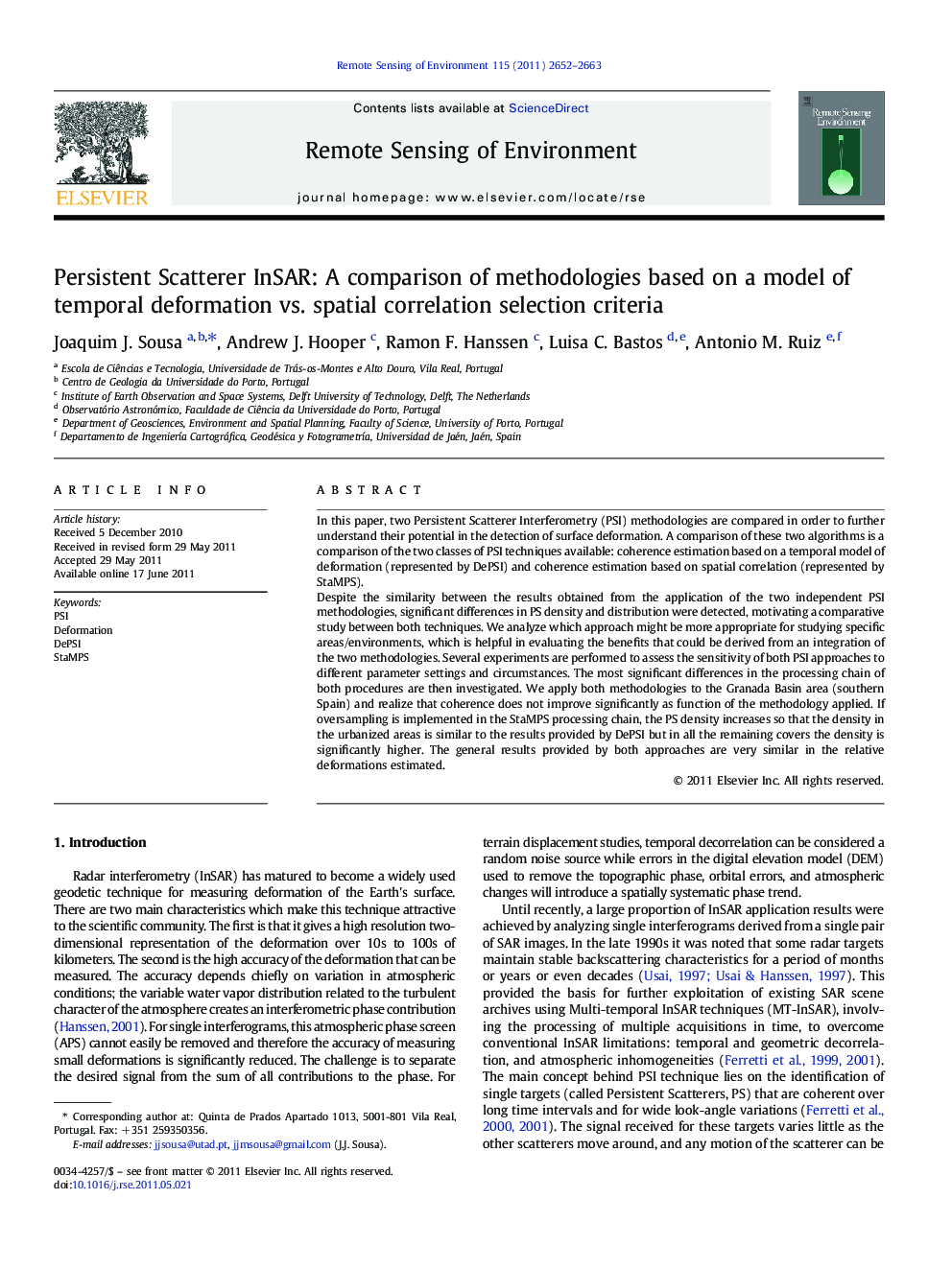 Persistent Scatterer InSAR: A comparison of methodologies based on a model of temporal deformation vs. spatial correlation selection criteria