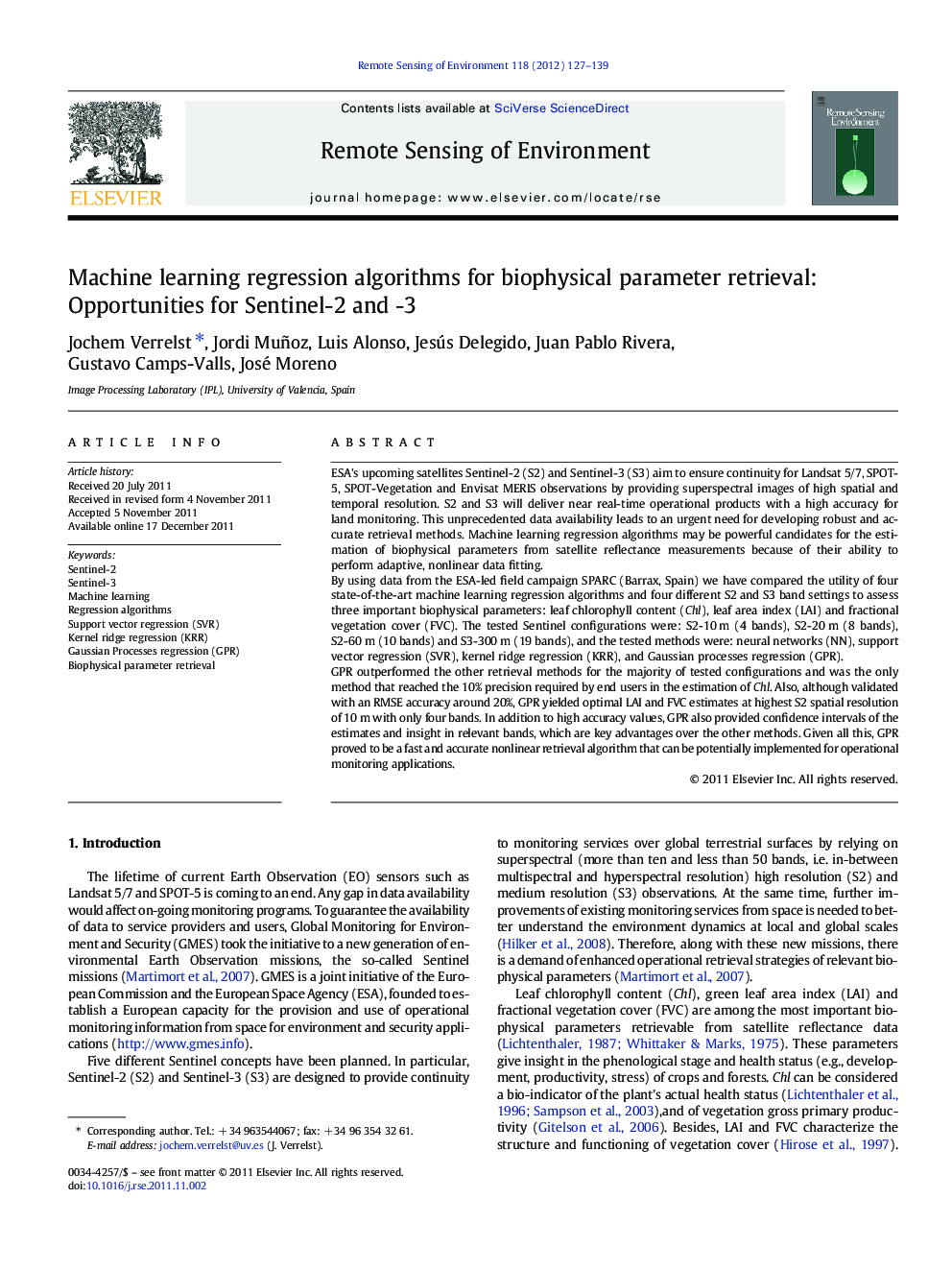 Machine learning regression algorithms for biophysical parameter retrieval: Opportunities for Sentinel-2 and -3