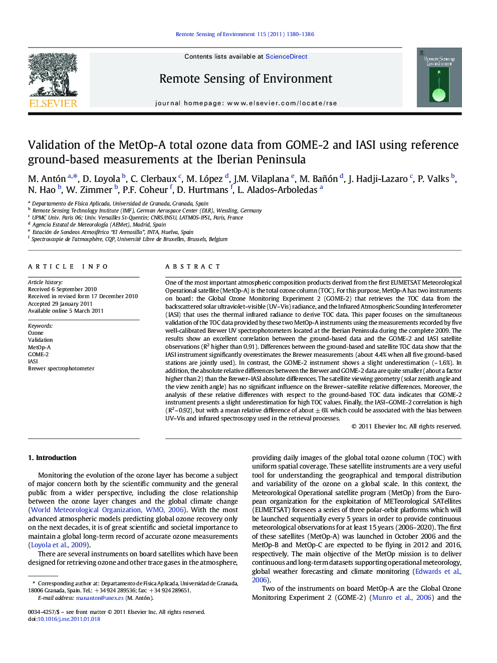 Validation of the MetOp-A total ozone data from GOME-2 and IASI using reference ground-based measurements at the Iberian Peninsula