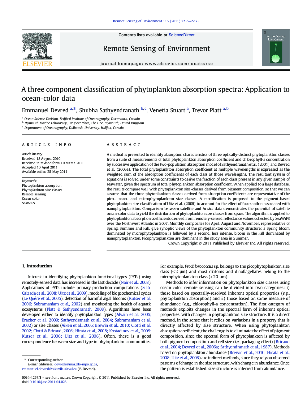 A three component classification of phytoplankton absorption spectra: Application to ocean-color data