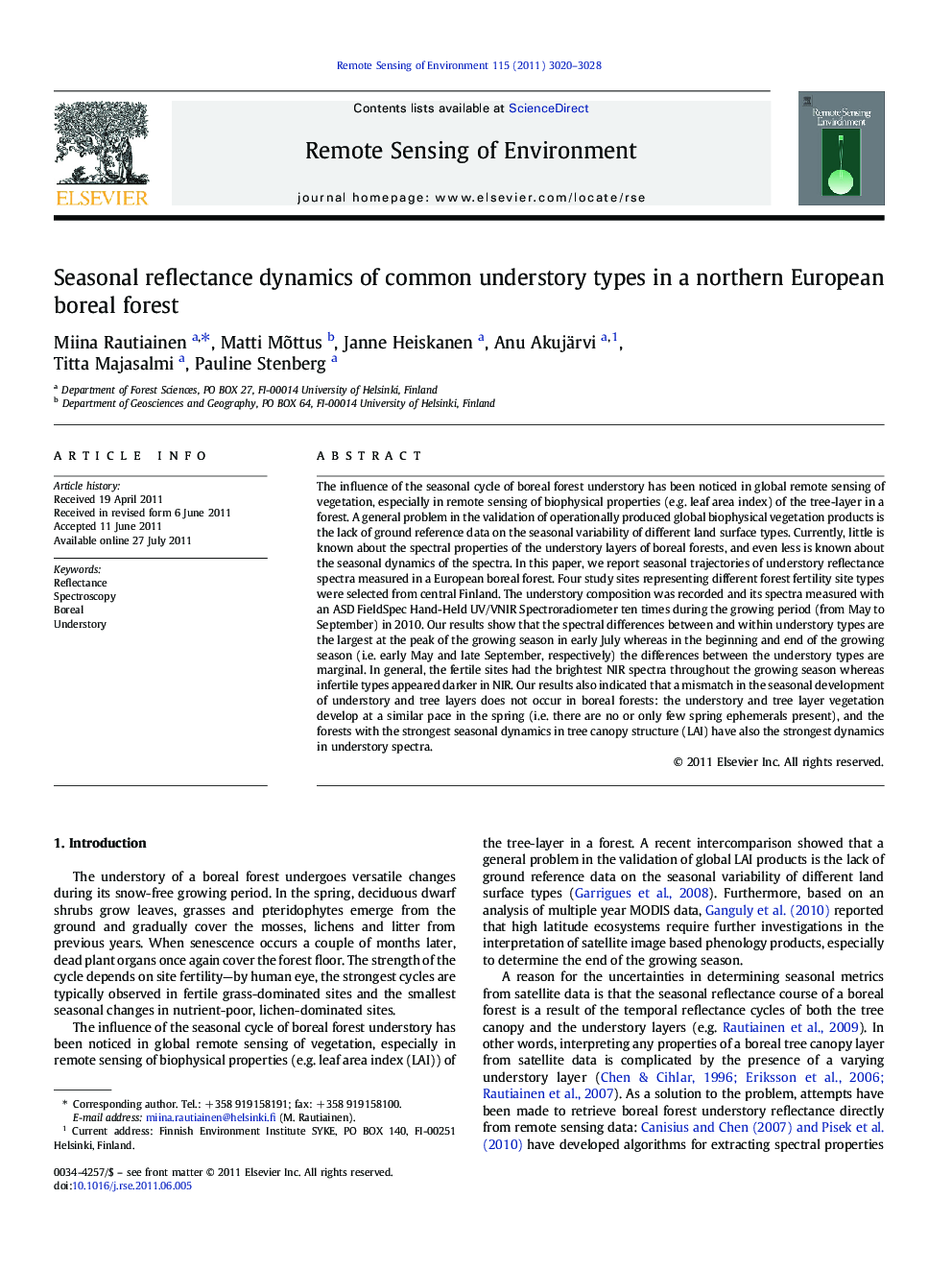 Seasonal reflectance dynamics of common understory types in a northern European boreal forest