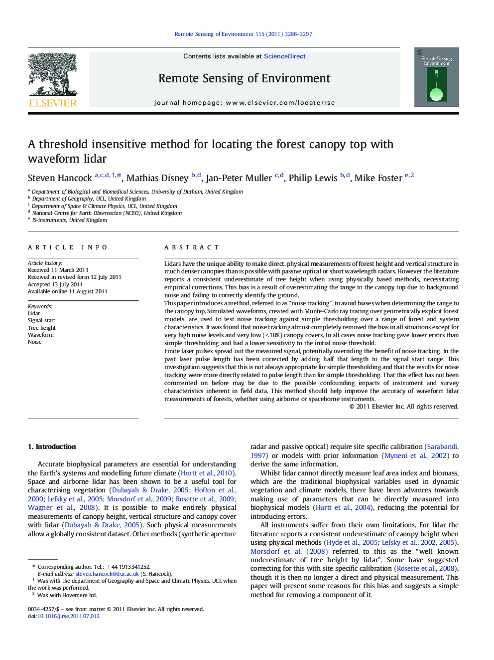 A threshold insensitive method for locating the forest canopy top with waveform lidar