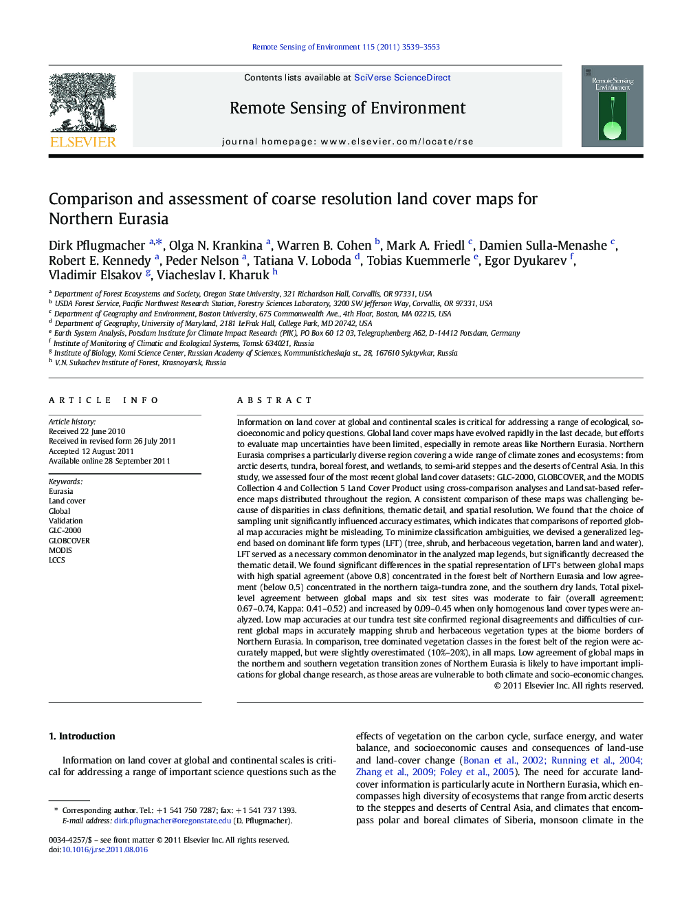 Comparison and assessment of coarse resolution land cover maps for Northern Eurasia