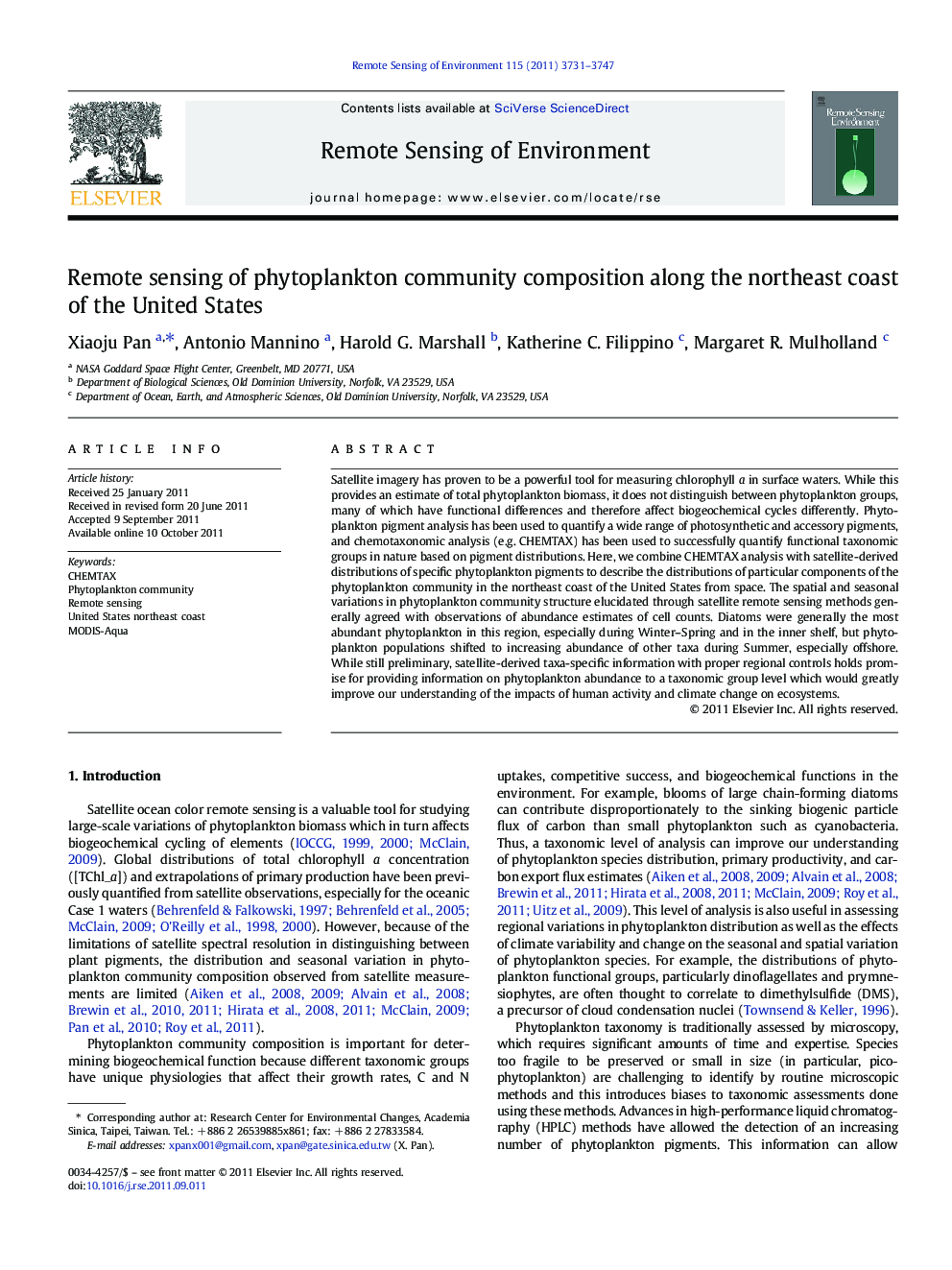 Remote sensing of phytoplankton community composition along the northeast coast of the United States