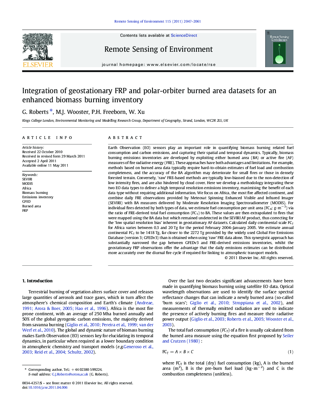 Integration of geostationary FRP and polar-orbiter burned area datasets for an enhanced biomass burning inventory