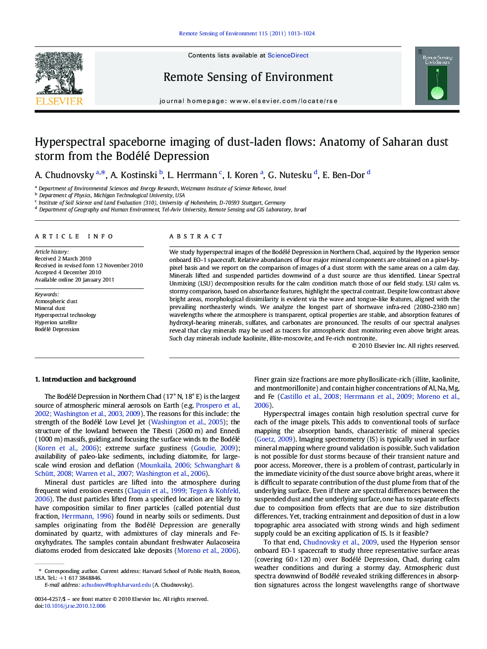 Hyperspectral spaceborne imaging of dust-laden flows: Anatomy of Saharan dust storm from the Bodélé Depression