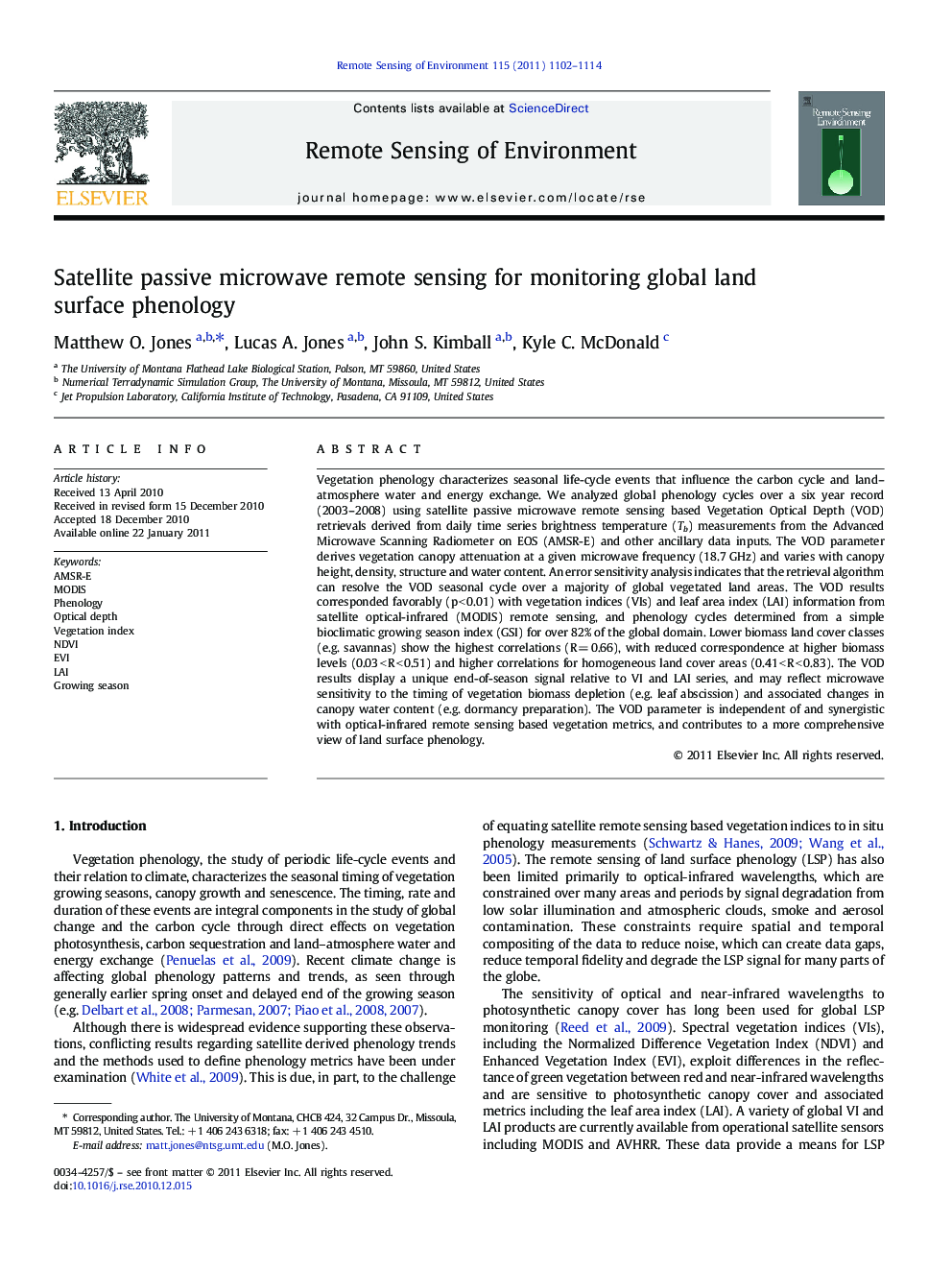 Satellite passive microwave remote sensing for monitoring global land surface phenology