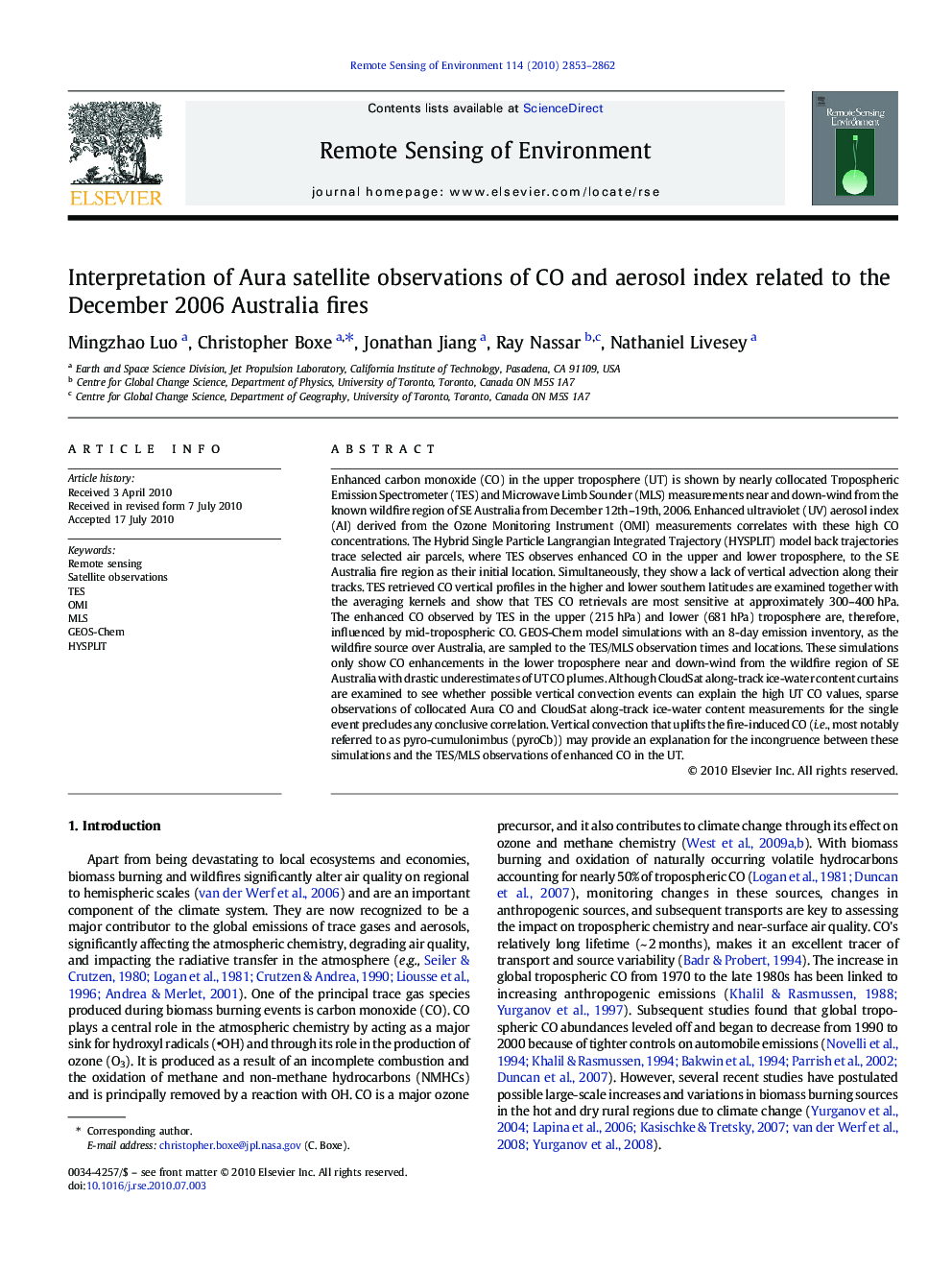 Interpretation of Aura satellite observations of CO and aerosol index related to the December 2006 Australia fires