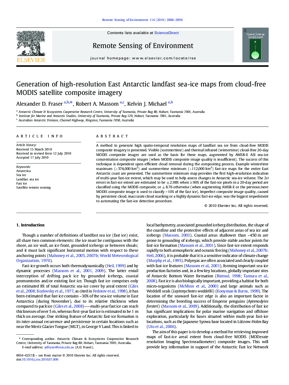 Generation of high-resolution East Antarctic landfast sea-ice maps from cloud-free MODIS satellite composite imagery