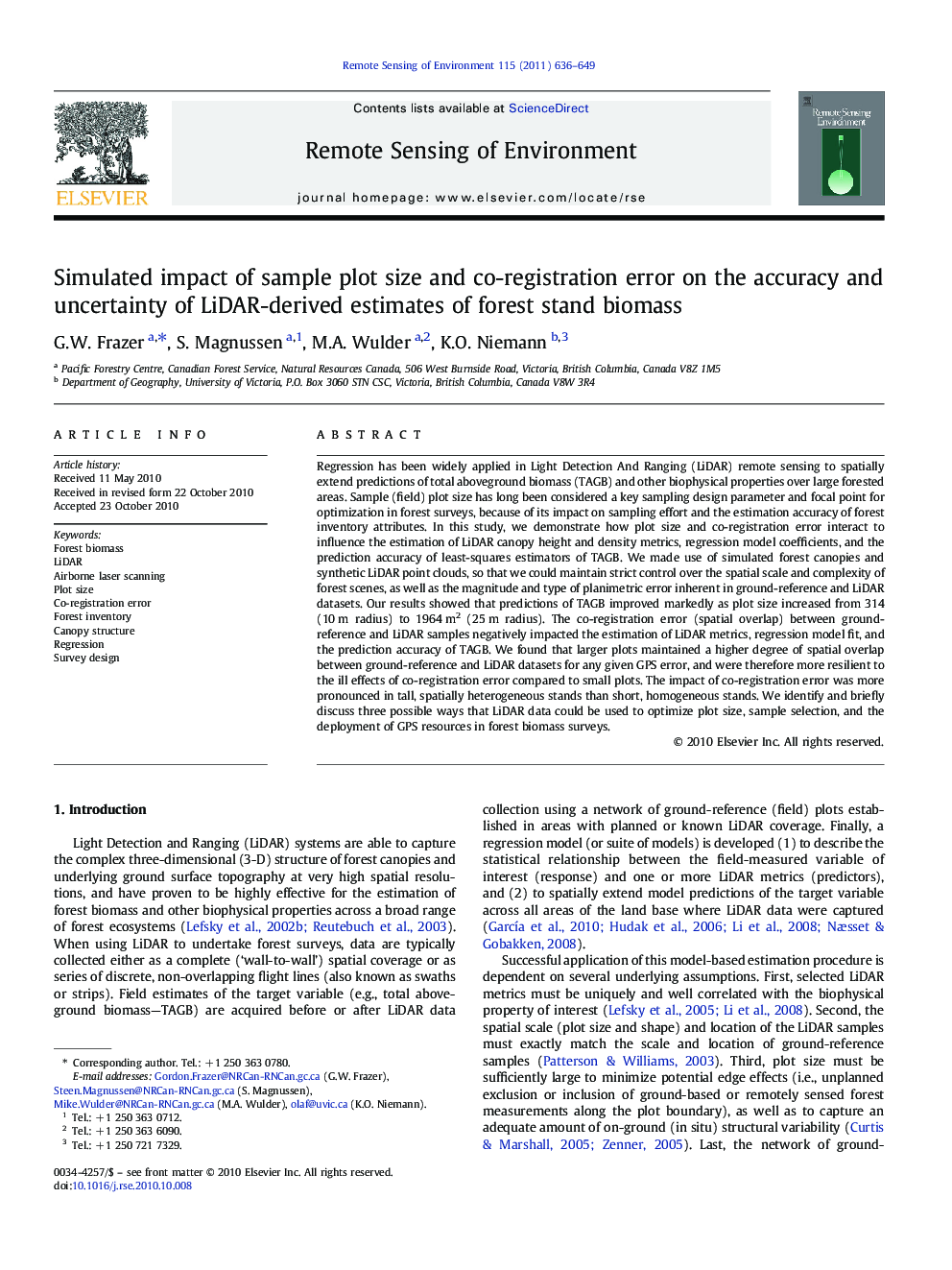 Simulated impact of sample plot size and co-registration error on the accuracy and uncertainty of LiDAR-derived estimates of forest stand biomass