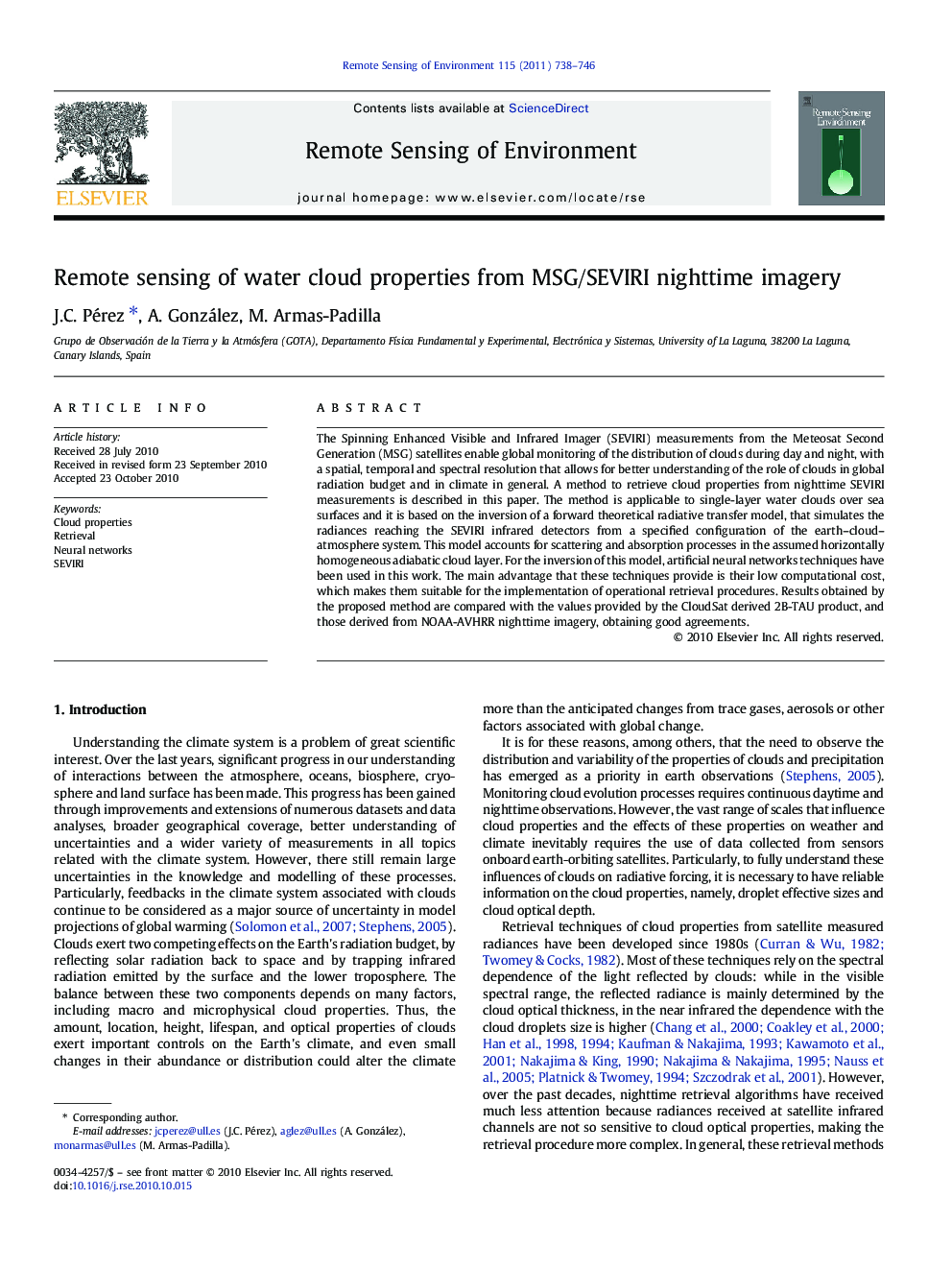 Remote sensing of water cloud properties from MSG/SEVIRI nighttime imagery