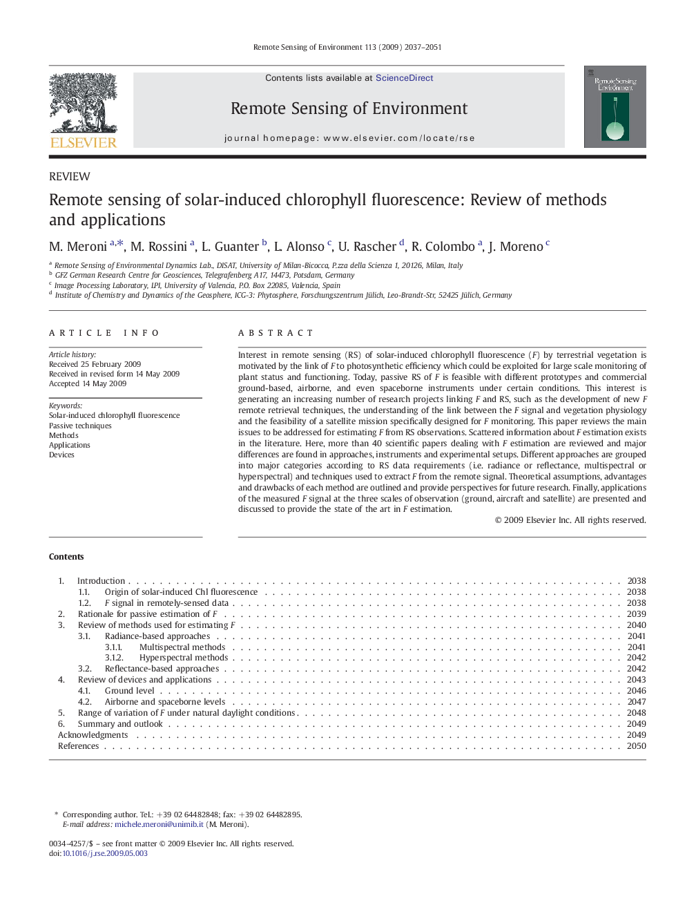 Remote sensing of solar-induced chlorophyll fluorescence: Review of methods and applications