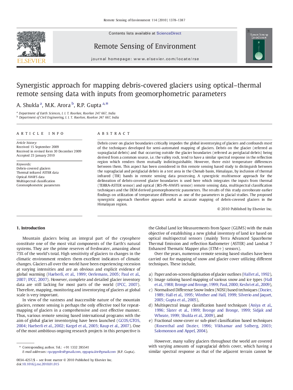 Synergistic approach for mapping debris-covered glaciers using optical–thermal remote sensing data with inputs from geomorphometric parameters