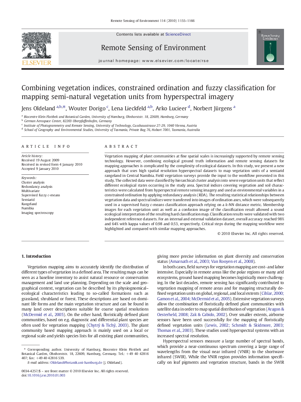 Combining vegetation indices, constrained ordination and fuzzy classification for mapping semi-natural vegetation units from hyperspectral imagery