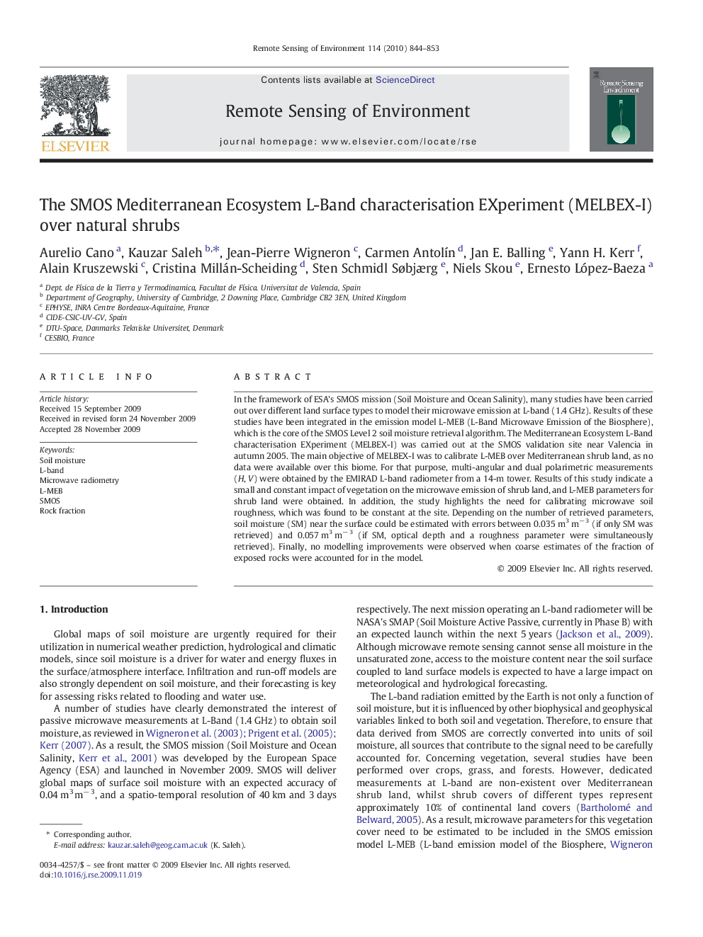 The SMOS Mediterranean Ecosystem L-Band characterisation EXperiment (MELBEX-I) over natural shrubs