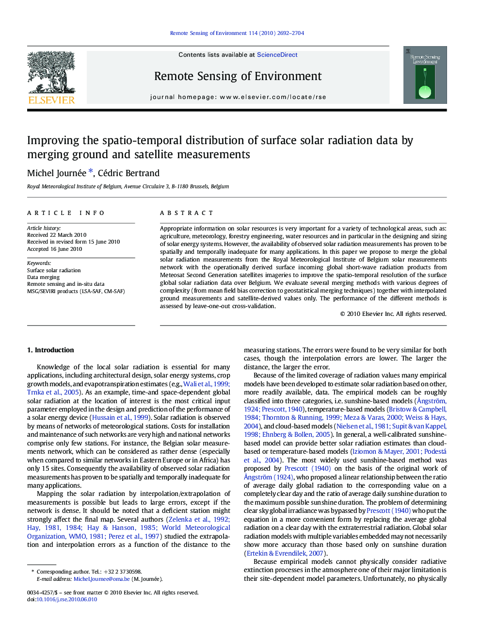 Improving the spatio-temporal distribution of surface solar radiation data by merging ground and satellite measurements