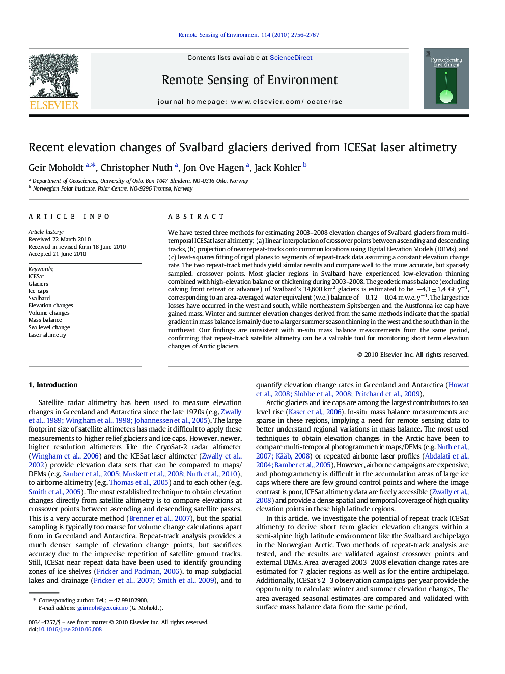 Recent elevation changes of Svalbard glaciers derived from ICESat laser altimetry