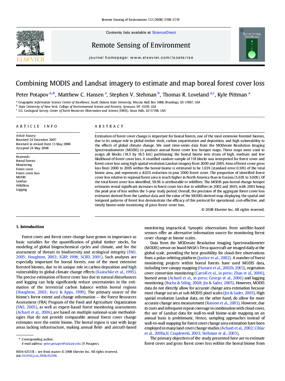 Combining MODIS and Landsat imagery to estimate and map boreal forest cover loss