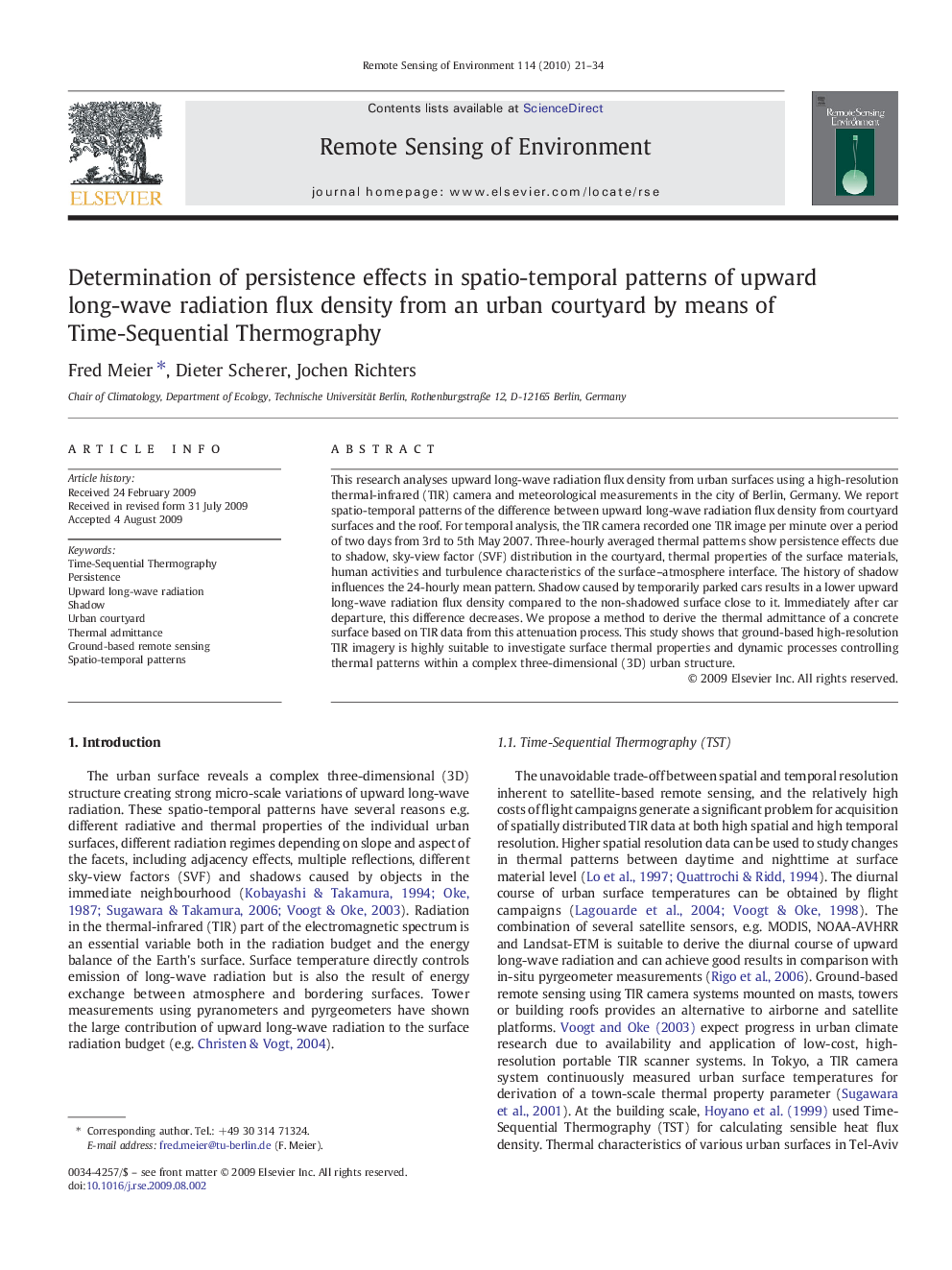 Determination of persistence effects in spatio-temporal patterns of upward long-wave radiation flux density from an urban courtyard by means of Time-Sequential Thermography