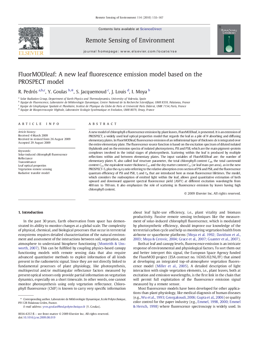 FluorMODleaf: A new leaf fluorescence emission model based on the PROSPECT model