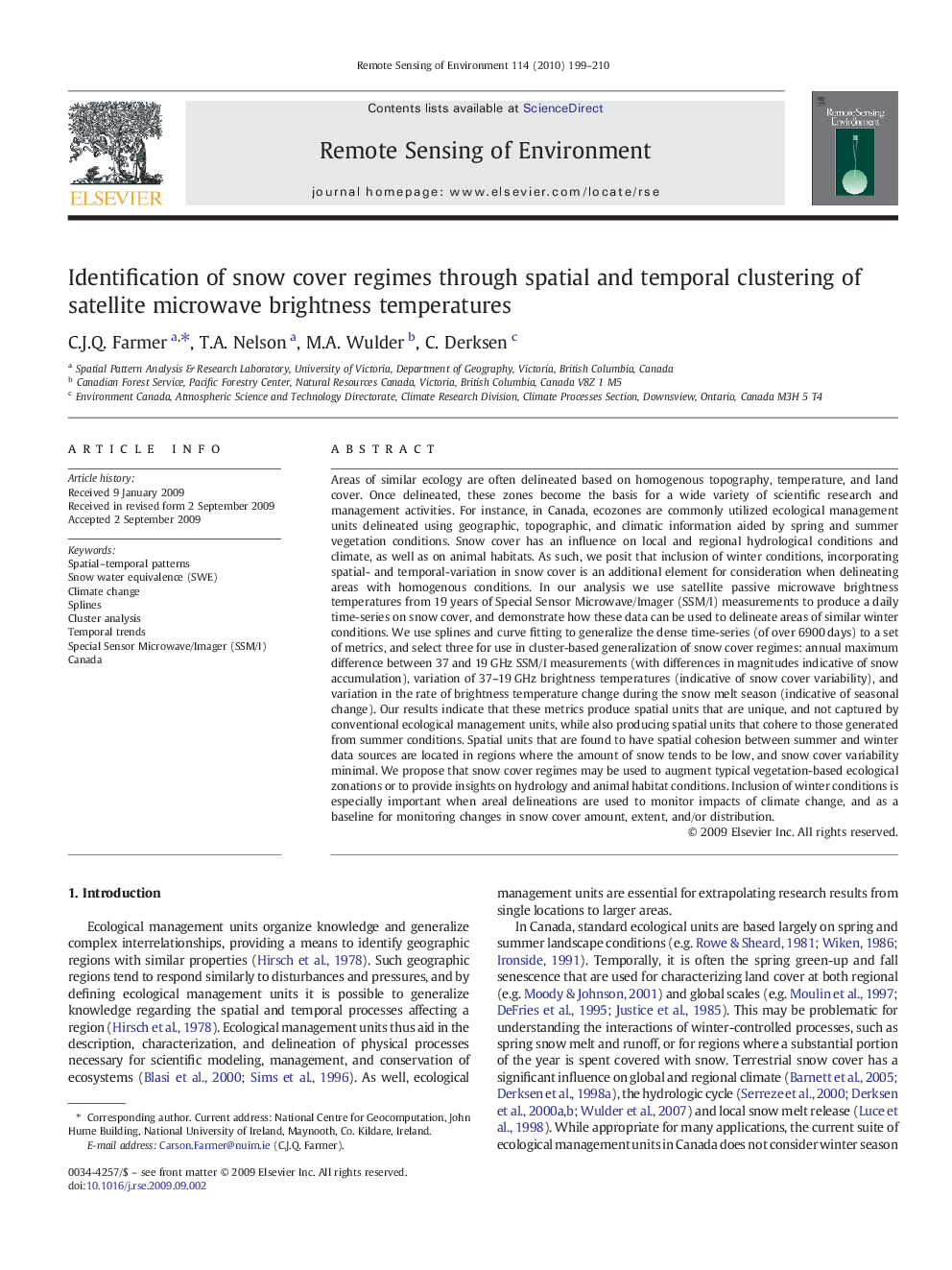 Identification of snow cover regimes through spatial and temporal clustering of satellite microwave brightness temperatures