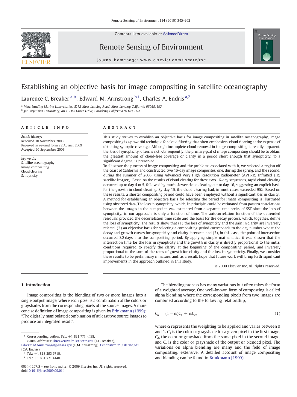 Establishing an objective basis for image compositing in satellite oceanography