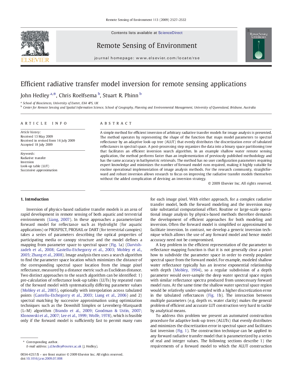 Efficient radiative transfer model inversion for remote sensing applications