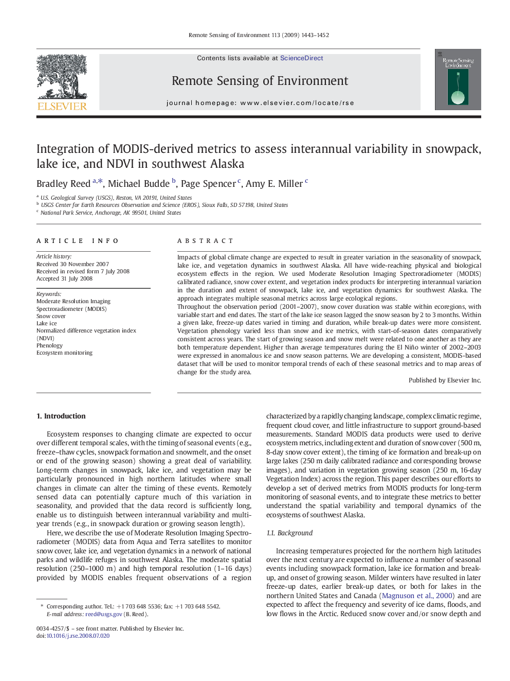 Integration of MODIS-derived metrics to assess interannual variability in snowpack, lake ice, and NDVI in southwest Alaska