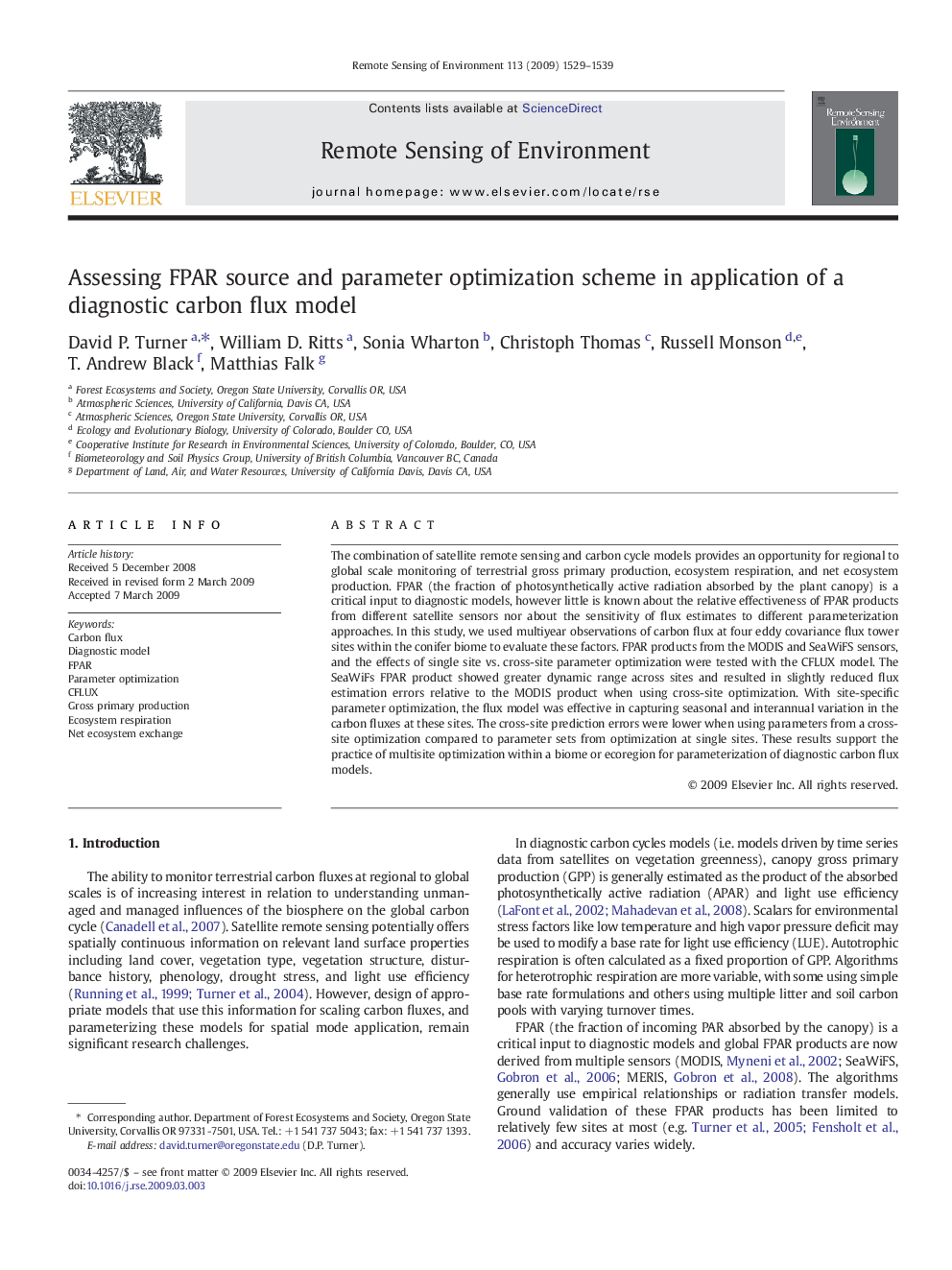 Assessing FPAR source and parameter optimization scheme in application of a diagnostic carbon flux model