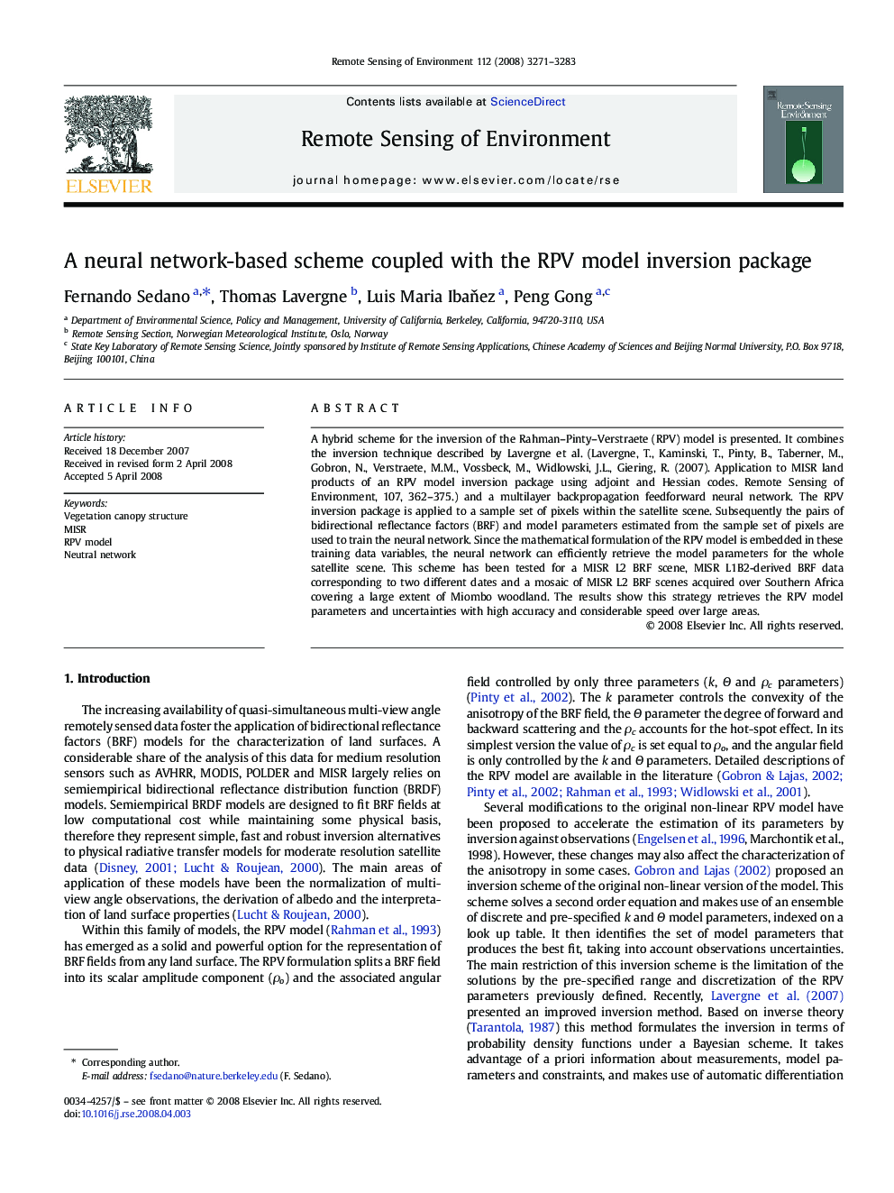 A neural network-based scheme coupled with the RPV model inversion package