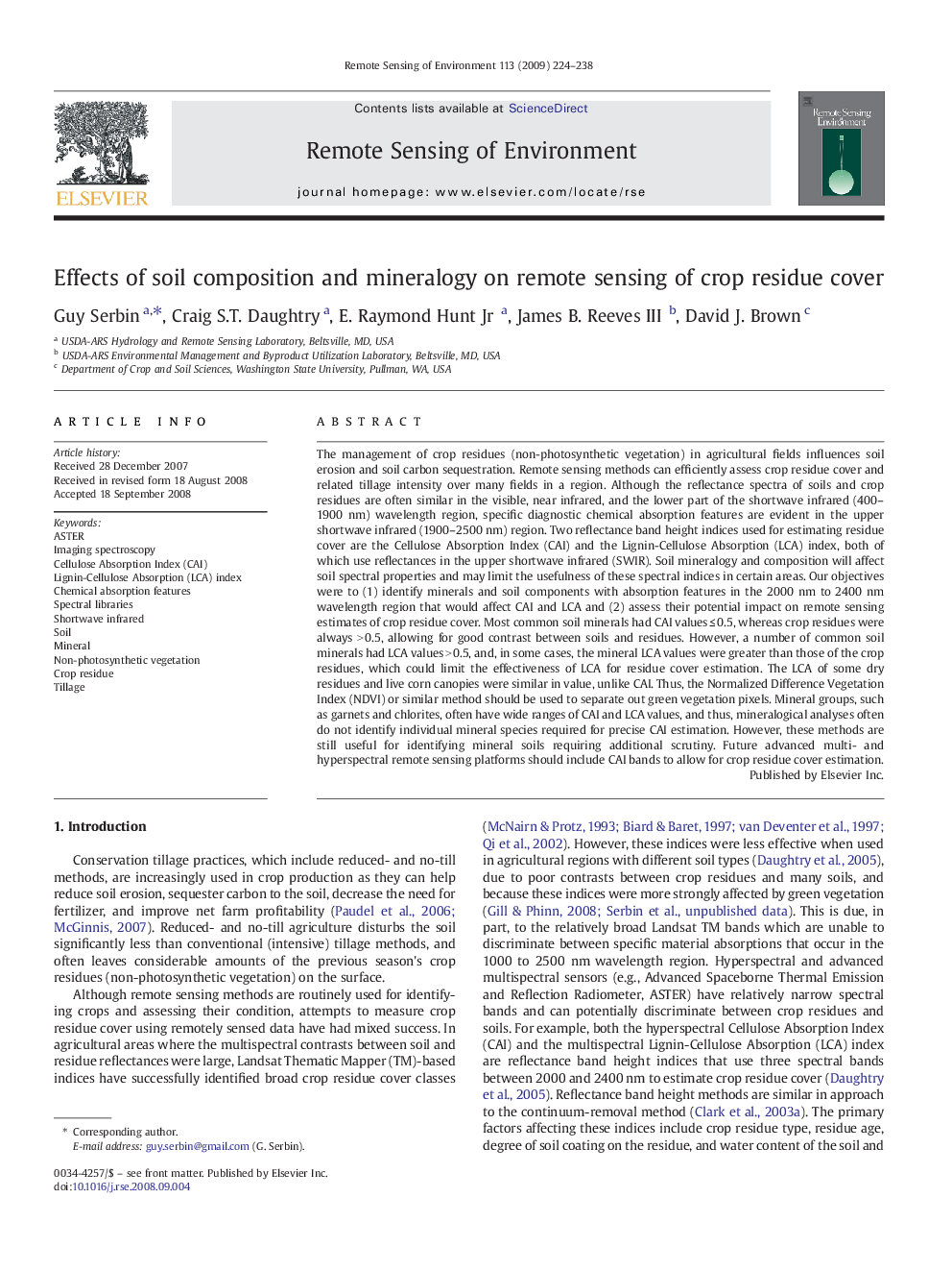 Effects of soil composition and mineralogy on remote sensing of crop residue cover