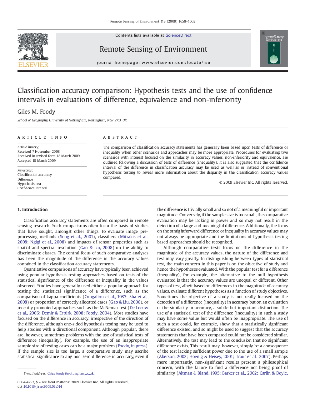 Classification accuracy comparison: Hypothesis tests and the use of confidence intervals in evaluations of difference, equivalence and non-inferiority