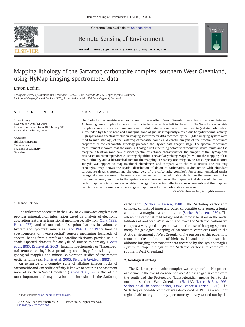 Mapping lithology of the Sarfartoq carbonatite complex, southern West Greenland, using HyMap imaging spectrometer data